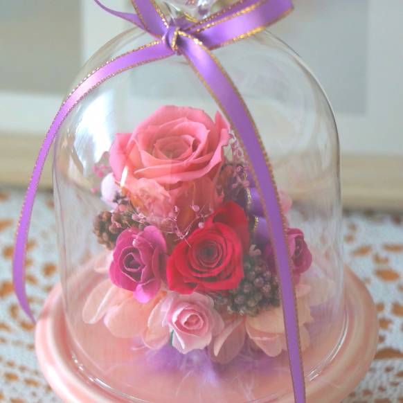 （お祝い）プリザーブドフラワー特集(宅配),《Preserved Flower》Glass Birddome（Elegant Pink）,花樹園