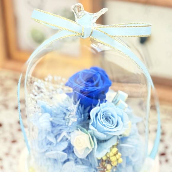 一般カテゴリー,《Preserved Flower》Glass Birddome（Angel Blue）,フラワーショップ花樹園