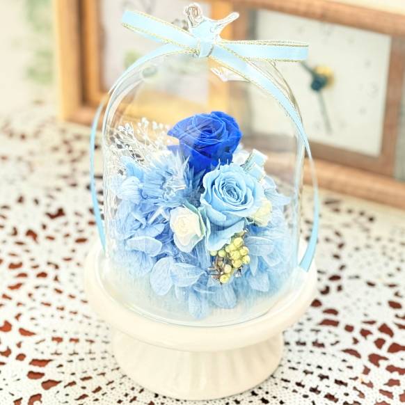 一般カテゴリー,《Preserved Flower》Glass Birddome（Angel Blue）,フラワーショップ花樹園