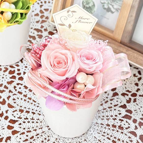 ＊*..ピンクベージュのお花を添えて..＊.ほっこりするインテリア お花の贈り物 お取り寄せ オリジナルフラワー 《Preserved Flower》Feminine Pink