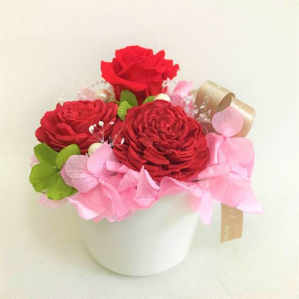 一般カテゴリー,赤バラのプリザーブドフラワー白陶器 クリアケース付き,ポピー