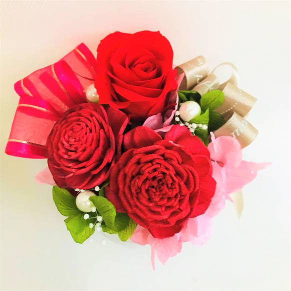 一般カテゴリー,赤バラのプリザーブドフラワー白陶器 クリアケース付き,ポピー