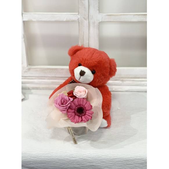 くまちゃんのぬいぐるみとプリザーブドフラワー インターネット花キューピット フラワーギフト 手渡し