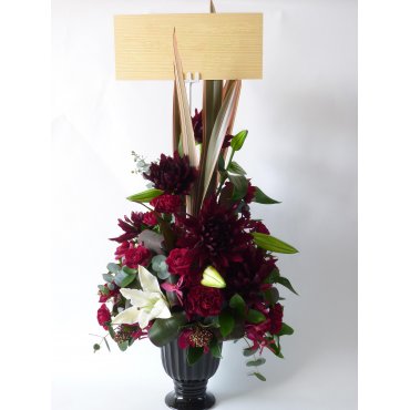 お取り寄せ オリジナルフラワー シックな赤系アレンジメント｜花