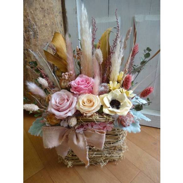 プリザ ドライのｍｉｘアレンジシャビーピンク インターネット花キューピット お取り寄せフラワーギフト