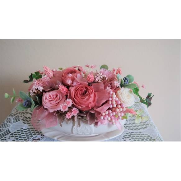 プリザ フェミニンくすみピンク インターネット花キューピット お取り寄せフラワーギフト プリザ フェミニンくすみピンク インターネット花キューピット お取り寄せフラワーギフト