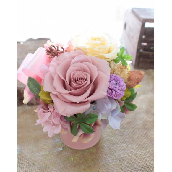 バニラピンクのエレガントアレンジ インターネット花キューピット お取り寄せフラワーギフト