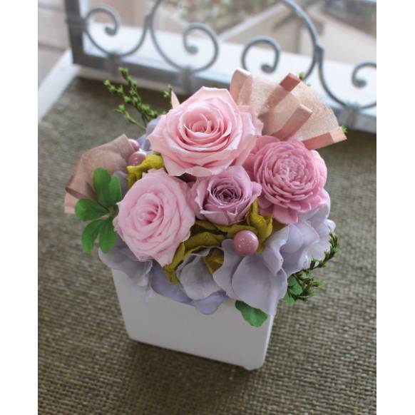 プリザーブドアレンジ ファーストプリザ バニラピンク インターネット花キューピット お取り寄せフラワーギフト