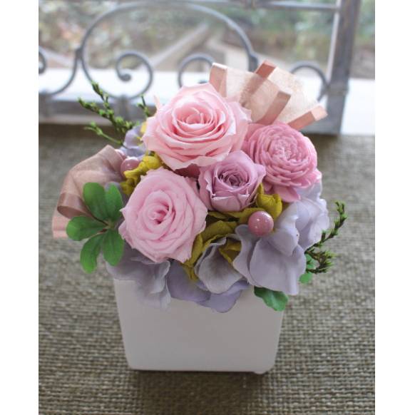 プリザーブドアレンジ ファーストプリザ バニラピンク インターネット花キューピット お取り寄せフラワーギフト