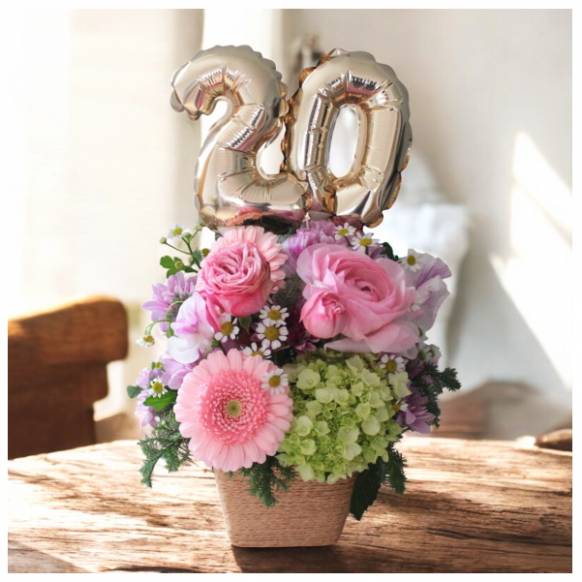 20バルーン付アレンジ（ピンク系）一般カテゴリー