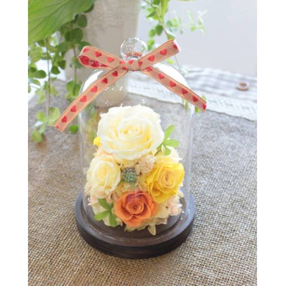 プリザーブドアレンジ「ガラスドーム/イエローローズ」一般カテゴリー