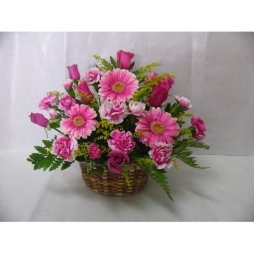 一般カテゴリー,ばらとカーネーションとｂガーベラの花かご,花の長岡