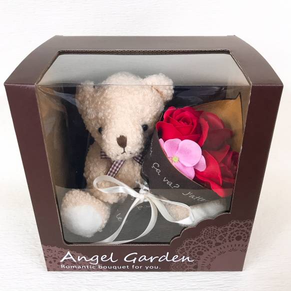 ブーケベアのギフトボックス レッド インターネット花キューピット お取り寄せフラワーギフト