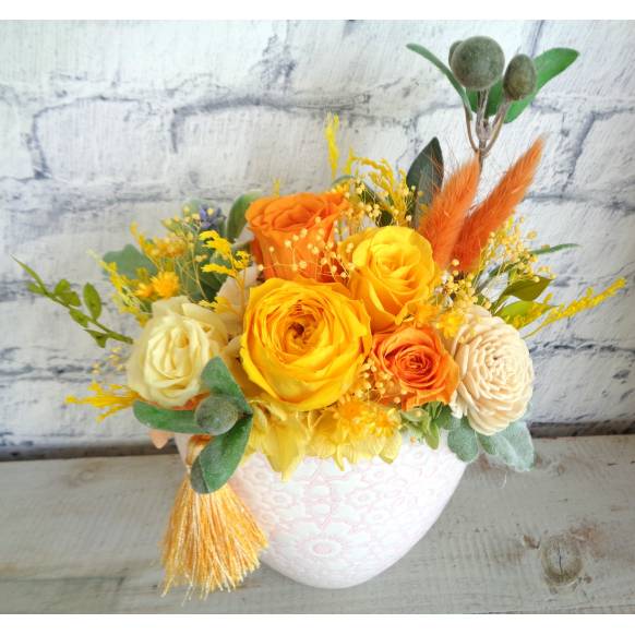 プリザ・和モダン雅( 黄)(お供え)プリザーブドフラワー特集(宅配)